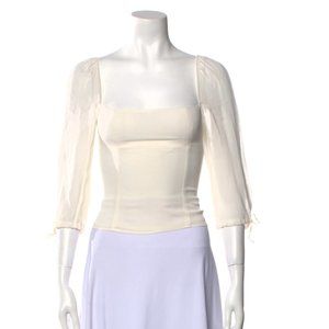 Reformation white quarter sleeve zip up blouse top